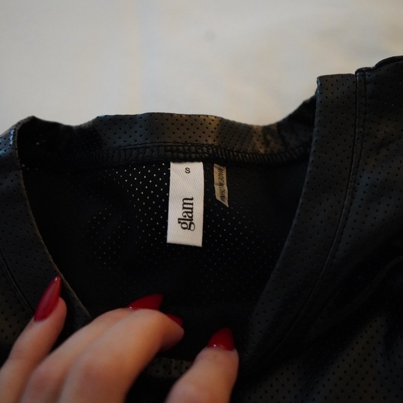 Faux Leather Cropped Boutique Tee - Picture 3 of 3